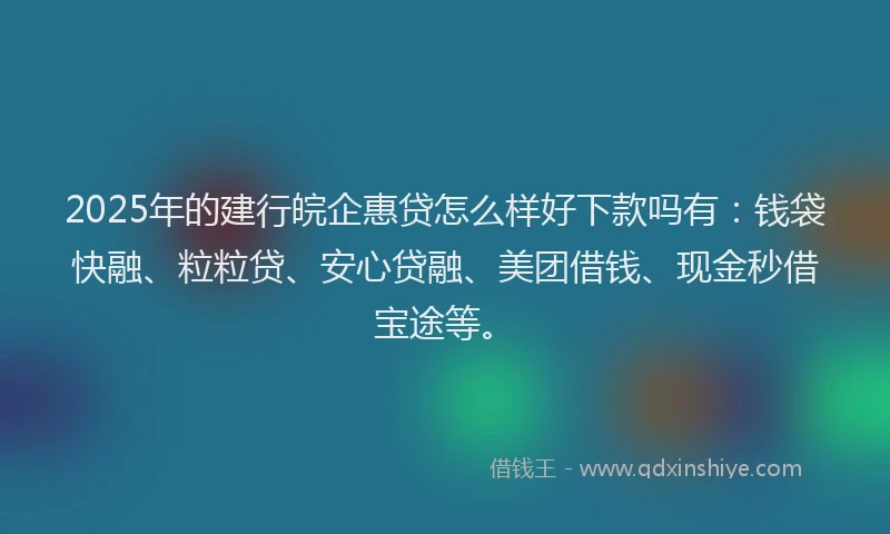 2025年的建行皖企惠贷怎么样好下款吗有：钱袋快融、粒粒贷、安心贷融、美团借钱、现金秒借宝途等。