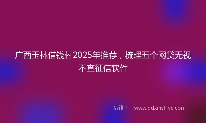 广西玉林借钱村2025年推荐，梳理五个网贷无视不查征信软件