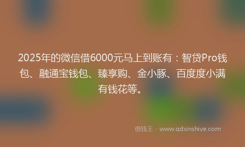 2025年的微信借6000元马上到账有：智贷Pro钱包、融通宝钱包、臻享购、金小豚、百度度小满有钱花等。