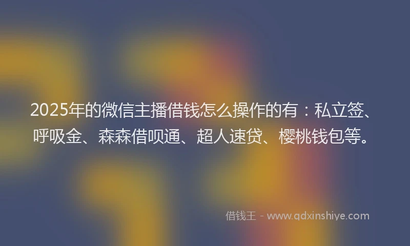 2025年的微信主播借钱怎么操作的有：私立签、呼吸金、森森借呗通、超人速贷、樱桃钱包等。