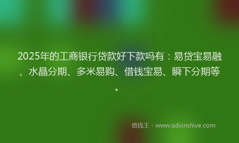 2025年的工商银行贷款好下款吗有：易贷宝易融、水晶分期、多米易购、借钱宝易、瞬下分期等。