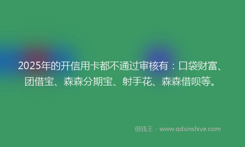 2025年的开信用卡都不通过审核有：口袋财富、团借宝、森森分期宝、射手花、森森借呗等。