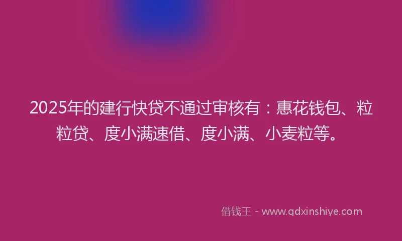 2025年的建行快贷不通过审核有：惠花钱包、粒粒贷、度小满速借、度小满、小麦粒等。