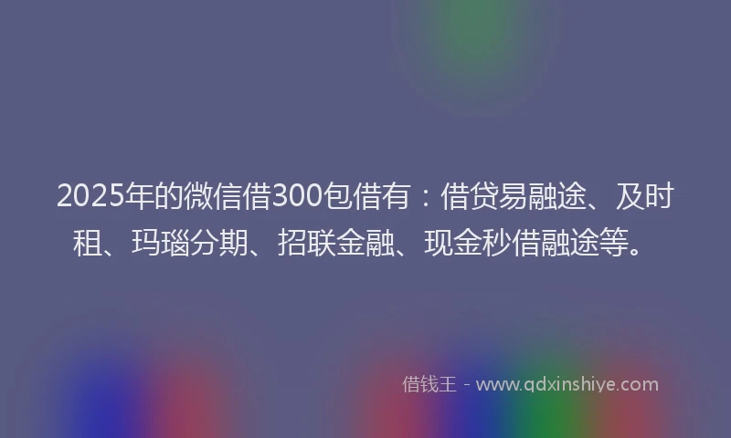 2025年的微信借300包借有：借贷易融途、及时租、玛瑙分期、招联金融、现金秒借融途等。