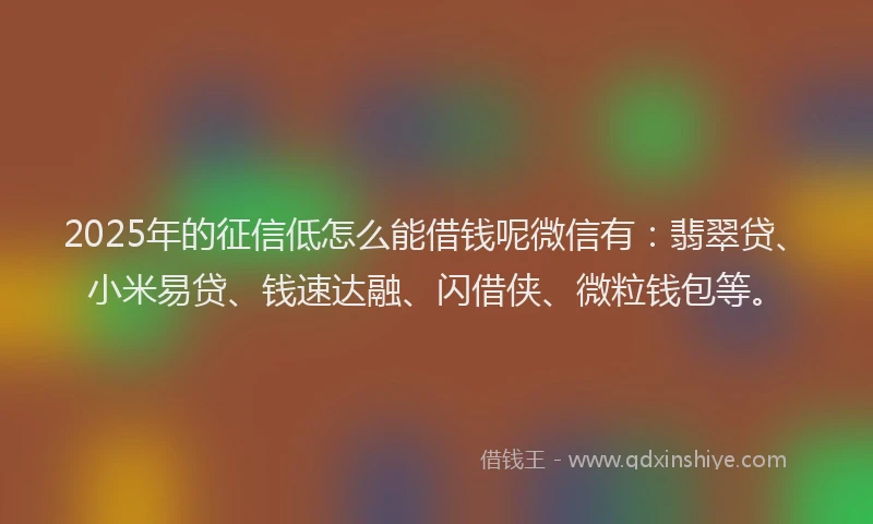 2025年的征信低怎么能借钱呢微信有：翡翠贷、小米易贷、钱速达融、闪借侠、微粒钱包等。