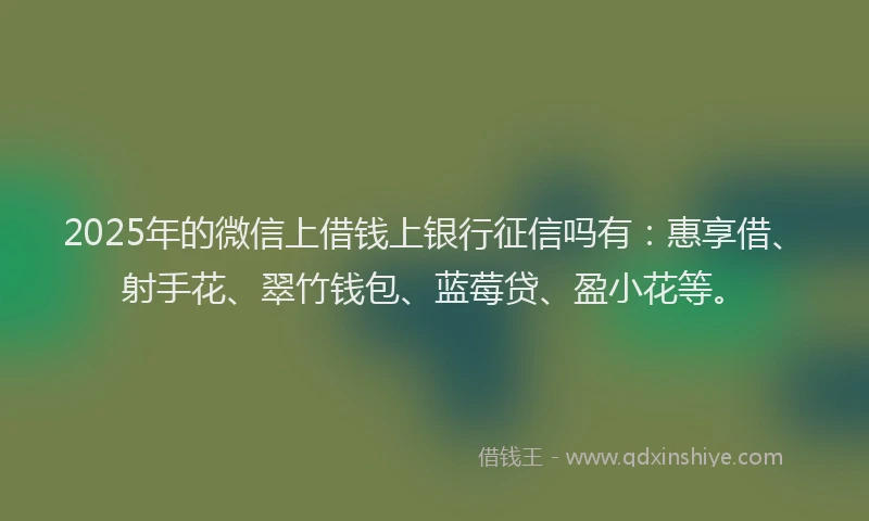 2025年的微信上借钱上银行征信吗有：惠享借、射手花、翠竹钱包、蓝莓贷、盈小花等。