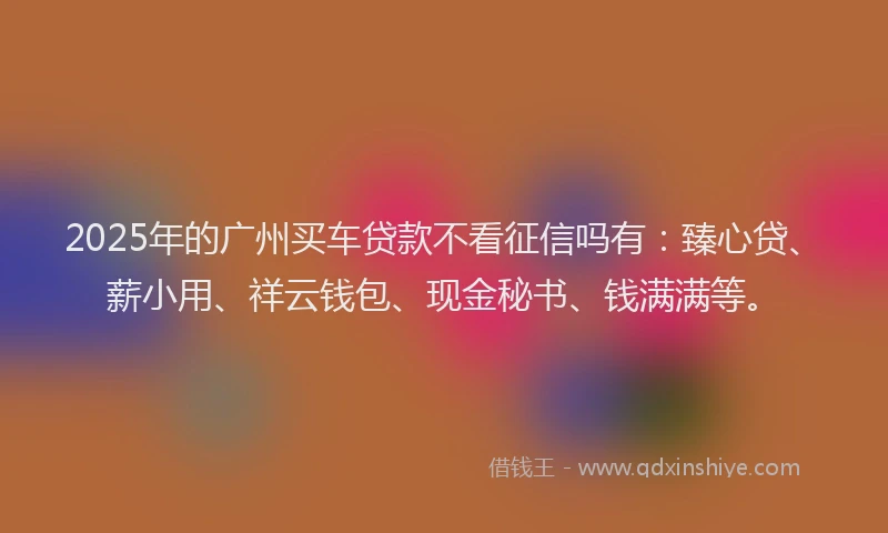 2025年的广州买车贷款不看征信吗有：臻心贷、薪小用、祥云钱包、现金秘书、钱满满等。