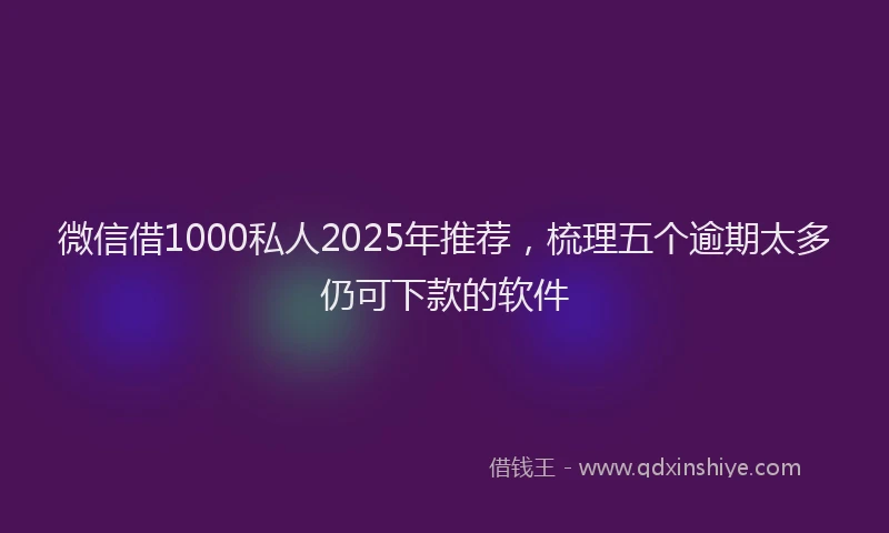 微信借1000私人2025年推荐，梳理五个逾期太多仍可下款的软件