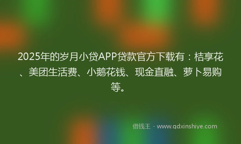 2025年的岁月小贷APP贷款官方下载有：桔享花、美团生活费、小鹅花钱、现金直融、萝卜易购等。