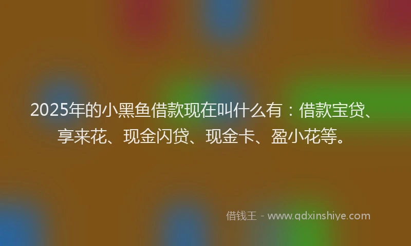 2025年的小黑鱼借款现在叫什么有：借款宝贷、享来花、现金闪贷、现金卡、盈小花等。