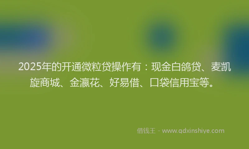 2025年的开通微粒贷操作有：现金白鸽贷、麦凯旋商城、金瀛花、好易借、口袋信用宝等。