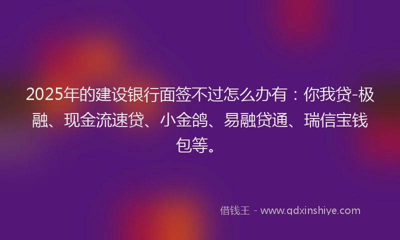 2025年的建设银行面签不过怎么办有：你我贷-极融、现金流速贷、小金鸽、易融贷通、瑞信宝钱包等。