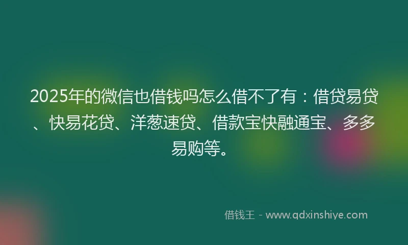 2025年的微信也借钱吗怎么借不了有：借贷易贷、快易花贷、洋葱速贷、借款宝快融通宝、多多易购等。