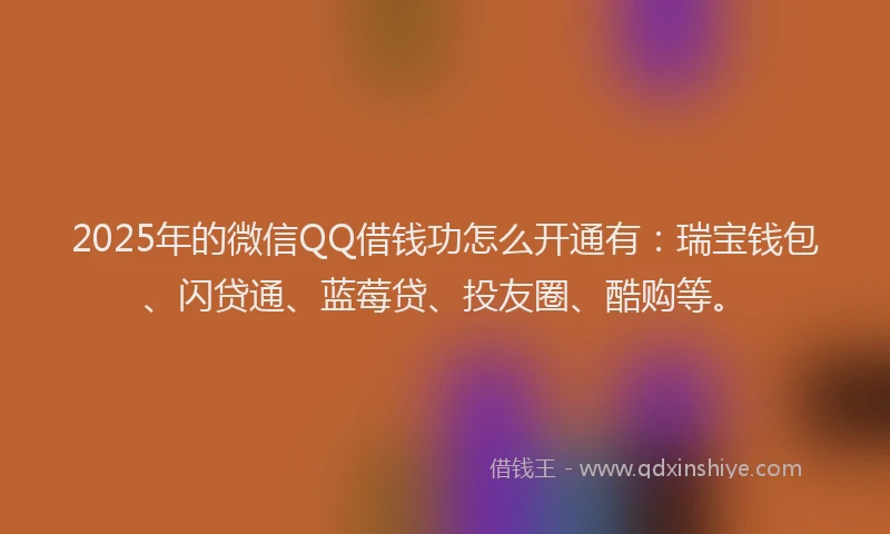 2025年的微信QQ借钱功怎么开通有：瑞宝钱包、闪贷通、蓝莓贷、投友圈、酷购等。