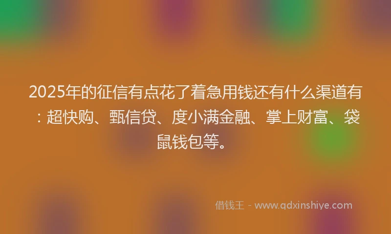 2025年的征信有点花了着急用钱还有什么渠道有：超快购、甄信贷、度小满金融、掌上财富、袋鼠钱包等。