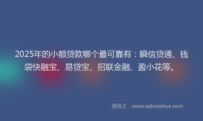 2025年的小额贷款哪个最可靠有：瞬信贷通、钱袋快融宝、易贷宝、招联金融、盈小花等。