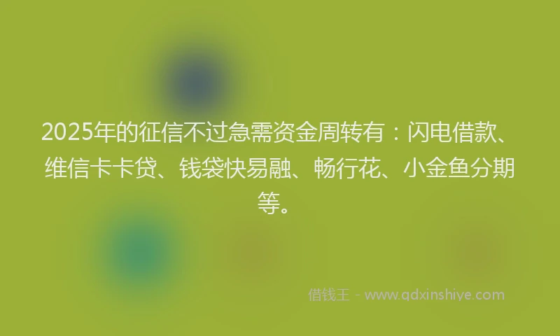 2025年的征信不过急需资金周转有：闪电借款、维信卡卡贷、钱袋快易融、畅行花、小金鱼分期等。