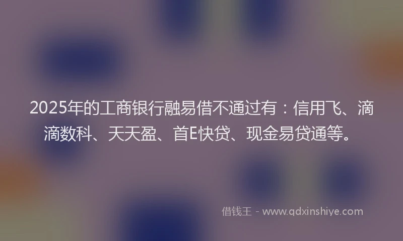 2025年的工商银行融易借不通过有：信用飞、滴滴数科、天天盈、首E快贷、现金易贷通等。
