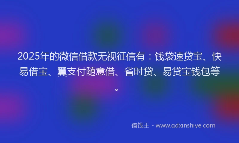 2025年的微信借款无视征信有：钱袋速贷宝、快易借宝、翼支付随意借、省时贷、易贷宝钱包等。