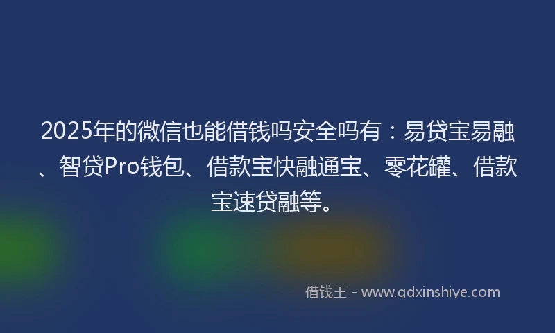2025年的微信也能借钱吗安全吗有：易贷宝易融、智贷Pro钱包、借款宝快融通宝、零花罐、借款宝速贷融等。