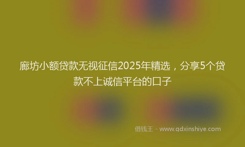 廊坊小额贷款无视征信2025年精选，分享5个贷款不上诚信平台的口子