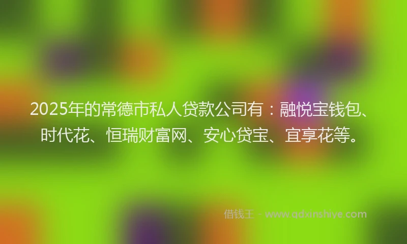 2025年的常德市私人贷款公司有：融悦宝钱包、时代花、恒瑞财富网、安心贷宝、宜享花等。