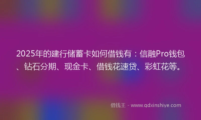 2025年的建行储蓄卡如何借钱有：信融Pro钱包、钻石分期、现金卡、借钱花速贷、彩虹花等。