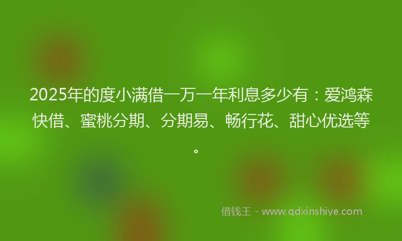 2025年的度小满借一万一年利息多少有：爱鸿森快借、蜜桃分期、分期易、畅行花、甜心优选等。