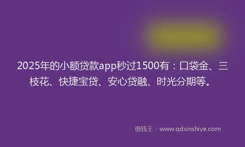 2025年的小额贷款app秒过1500有：口袋金、三枝花、快捷宝贷、安心贷融、时光分期等。