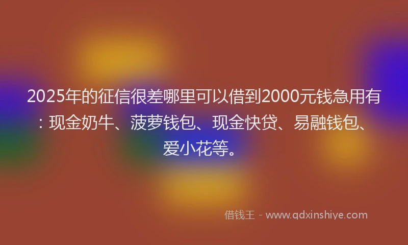 2025年的征信很差哪里可以借到2000元钱急用有：现金奶牛、菠萝钱包、现金快贷、易融钱包、爱小花等。
