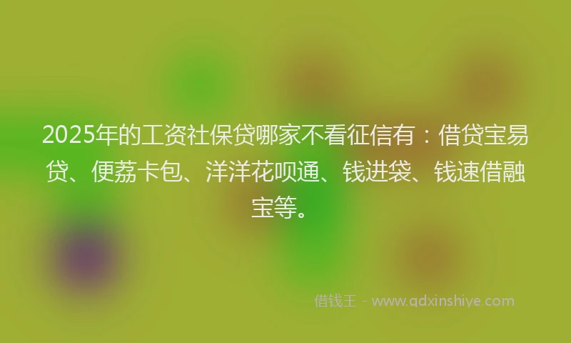 2025年的工资社保贷哪家不看征信有：借贷宝易贷、便荔卡包、洋洋花呗通、钱进袋、钱速借融宝等。