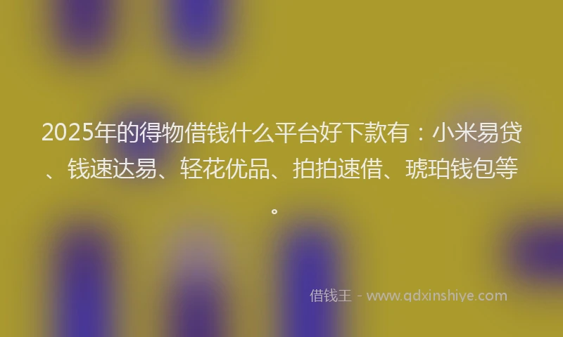 2025年的得物借钱什么平台好下款有：小米易贷、钱速达易、轻花优品、拍拍速借、琥珀钱包等。