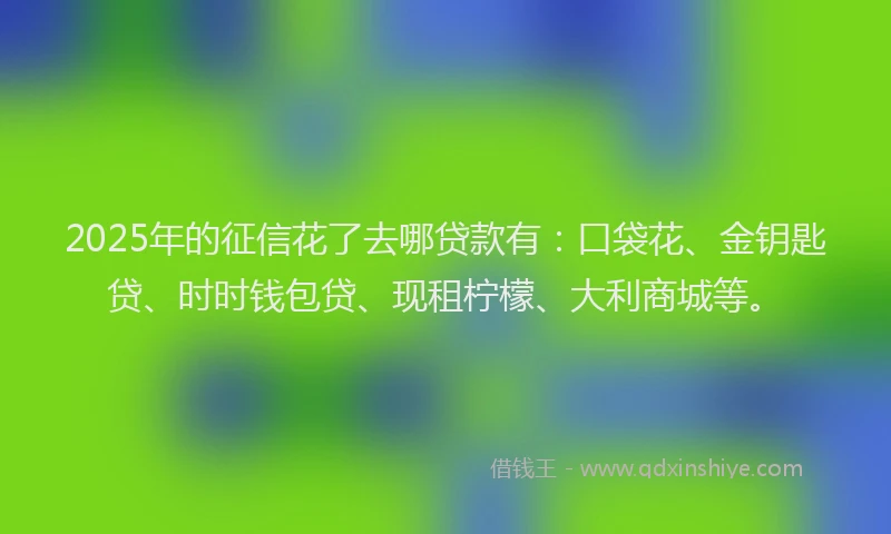 2025年的征信花了去哪贷款有：口袋花、金钥匙贷、时时钱包贷、现租柠檬、大利商城等。