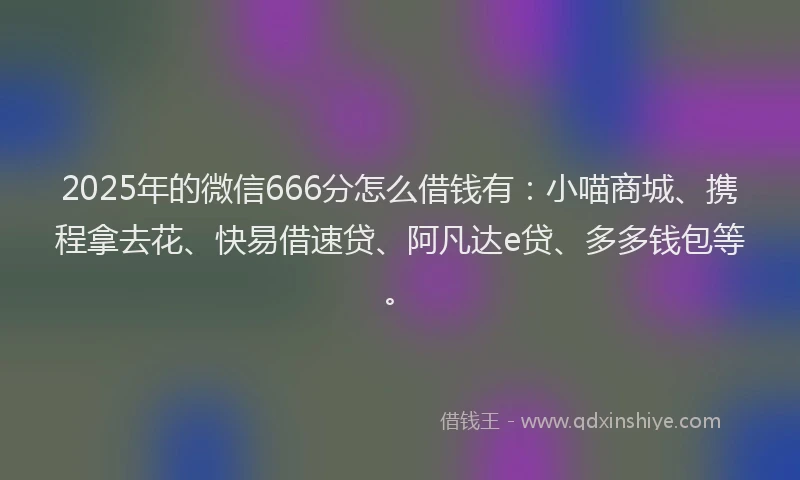 2025年的微信666分怎么借钱有：小喵商城、携程拿去花、快易借速贷、阿凡达e贷、多多钱包等。