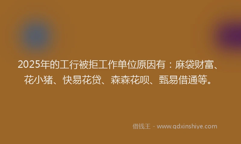2025年的工行被拒工作单位原因有：麻袋财富、花小猪、快易花贷、森森花呗、甄易借通等。