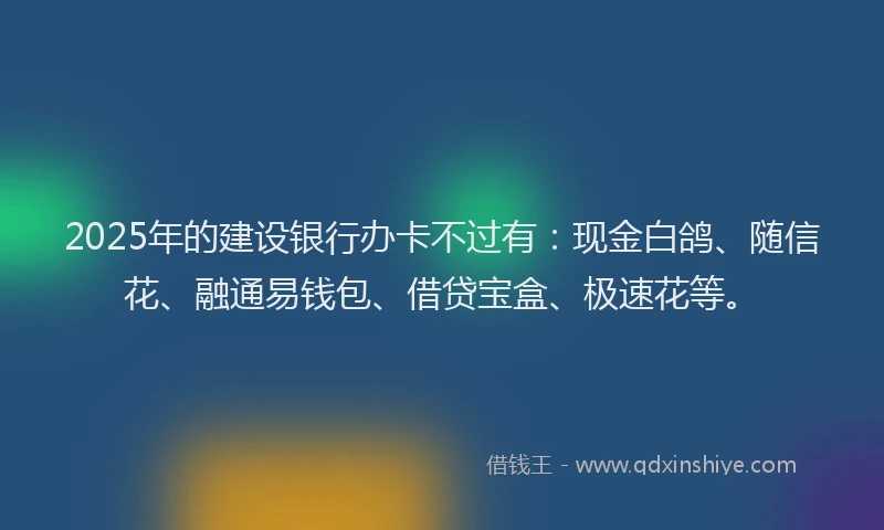 2025年的建设银行办卡不过有：现金白鸽、随信花、融通易钱包、借贷宝盒、极速花等。