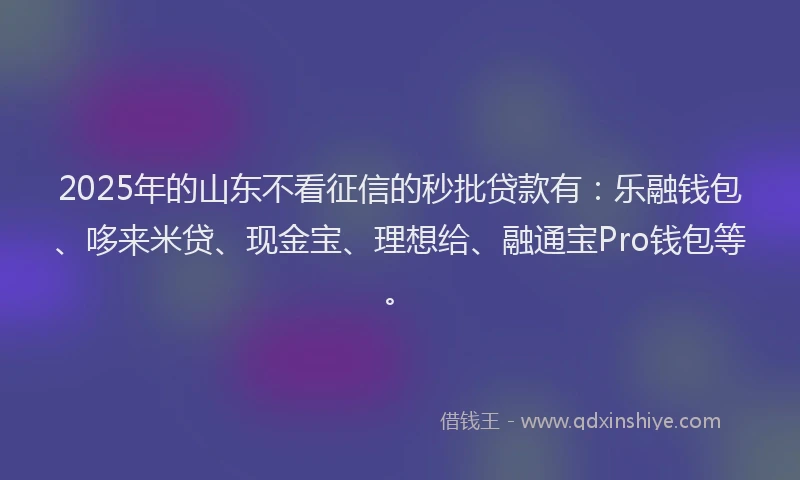 2025年的山东不看征信的秒批贷款有：乐融钱包、哆来米贷、现金宝、理想给、融通宝Pro钱包等。