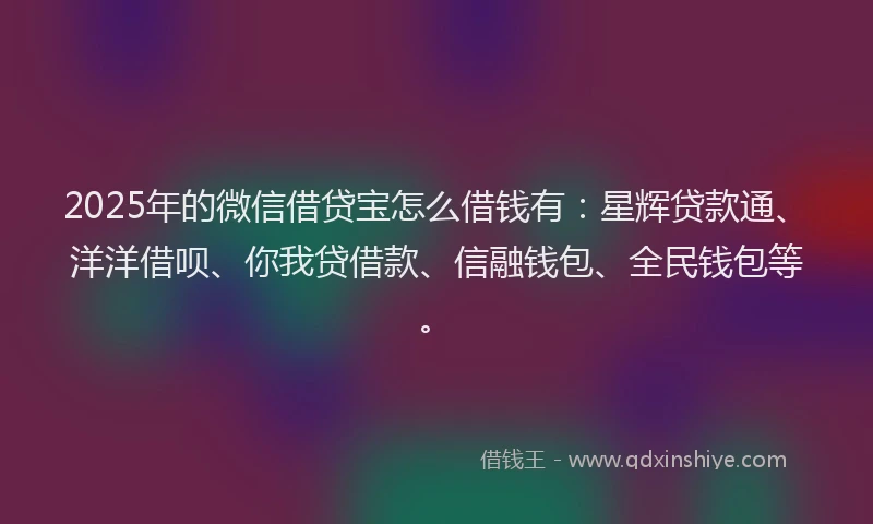 2025年的微信借贷宝怎么借钱有：星辉贷款通、洋洋借呗、你我贷借款、信融钱包、全民钱包等。