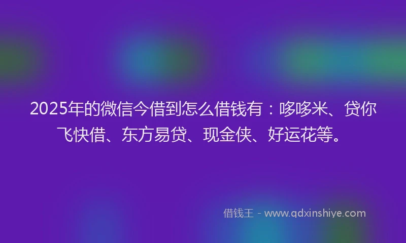 2025年的微信今借到怎么借钱有：哆哆米、贷你飞快借、东方易贷、现金侠、好运花等。
