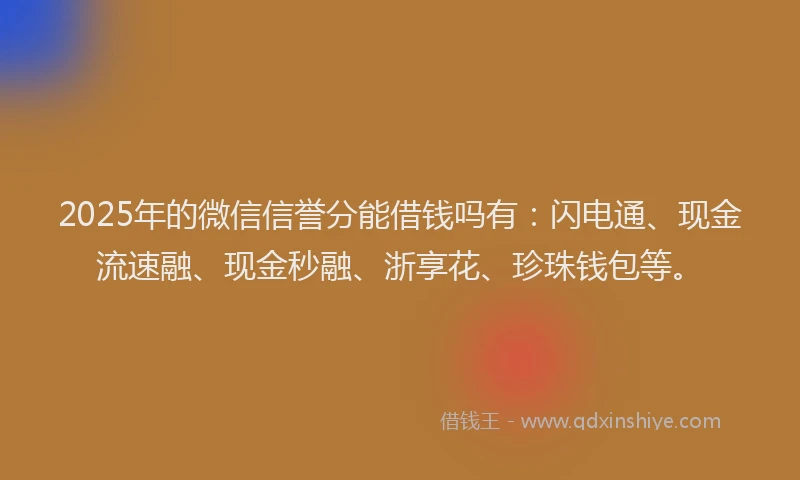 2025年的微信信誉分能借钱吗有：闪电通、现金流速融、现金秒融、浙享花、珍珠钱包等。