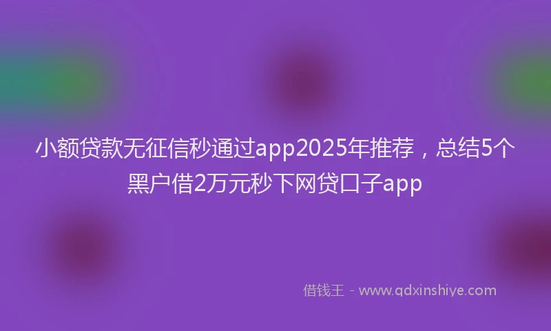 小额贷款无征信秒通过app2025年推荐，总结5个黑户借2万元秒下网贷口子app