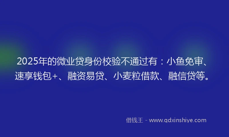 2025年的微业贷身份校验不通过有：小鱼免审、速享钱包+、融资易贷、小麦粒借款、融信贷等。