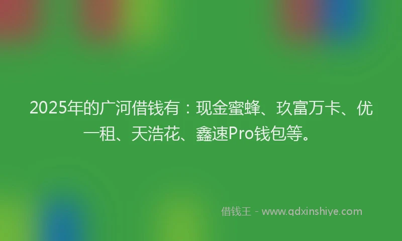 2025年的广河借钱有：现金蜜蜂、玖富万卡、优一租、天浩花、鑫速Pro钱包等。