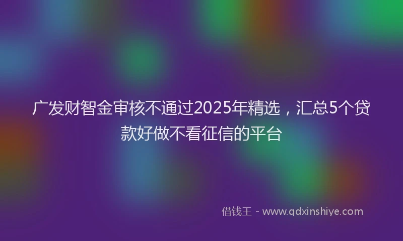 广发财智金审核不通过2025年精选，汇总5个贷款好做不看征信的平台