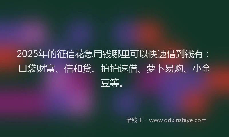 2025年的征信花急用钱哪里可以快速借到钱有：口袋财富、信和贷、拍拍速借、萝卜易购、小金豆等。