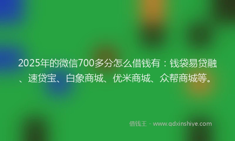 2025年的微信700多分怎么借钱有：钱袋易贷融、速贷宝、白象商城、优米商城、众帮商城等。