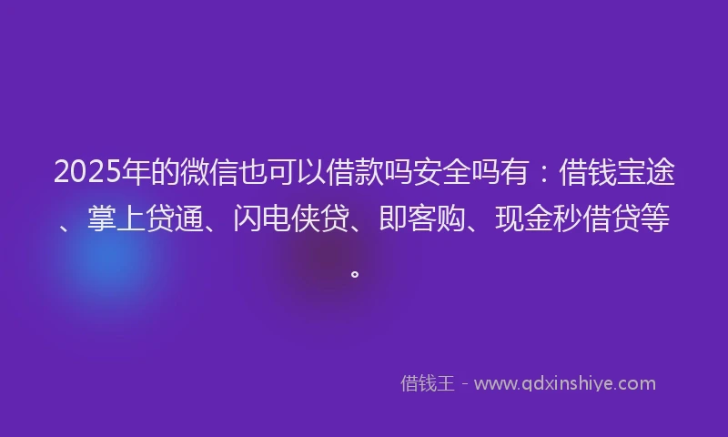 2025年的微信也可以借款吗安全吗有：借钱宝途、掌上贷通、闪电侠贷、即客购、现金秒借贷等。