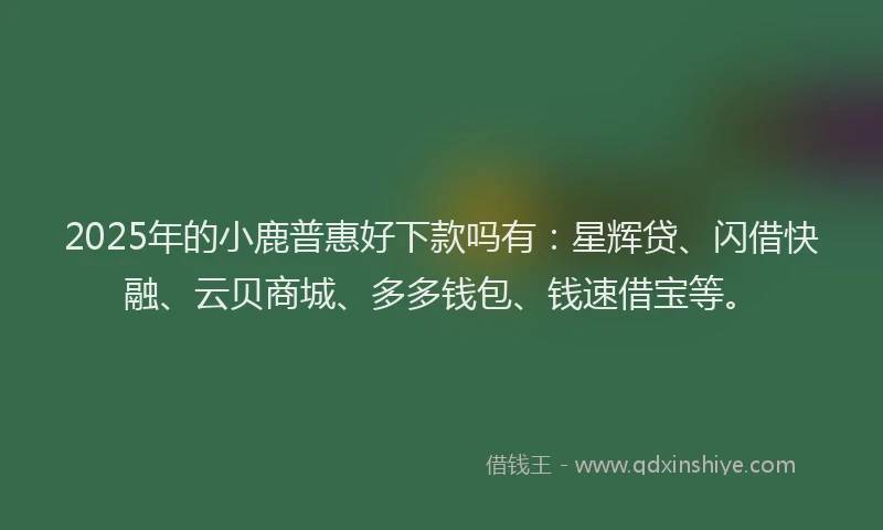 2025年的小鹿普惠好下款吗有：星辉贷、闪借快融、云贝商城、多多钱包、钱速借宝等。
