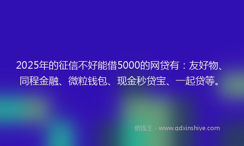 2025年的征信不好能借5000的网贷有：友好物、同程金融、微粒钱包、现金秒贷宝、一起贷等。