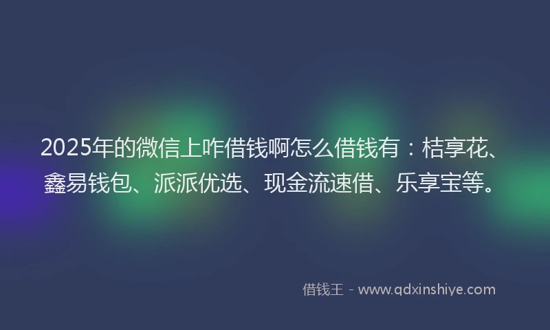 2025年的微信上咋借钱啊怎么借钱有：桔享花、鑫易钱包、派派优选、现金流速借、乐享宝等。